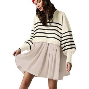 Oversized Crewneck Long Sleeved Striped Sweater Dress Size XL